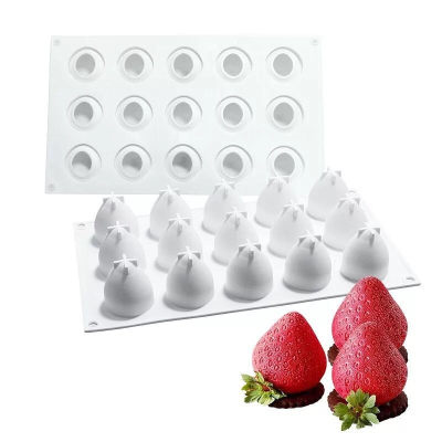 臺灣現貨15連草莓慕斯蛋糕矽膠模具 DIY烘焙裝飾用具 水果造型慕斯模（艺）