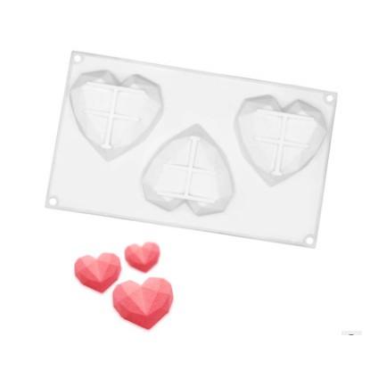 臺灣現貨 3連鑽石愛心慕斯蛋糕模具 DIY烘焙法式矽膠模silicone矽膠慕斯模（艺）-細節圖2