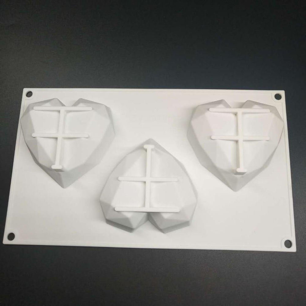 臺灣現貨 3連鑽石愛心慕斯蛋糕模具 DIY烘焙法式矽膠模silicone矽膠慕斯模（艺）-細節圖4