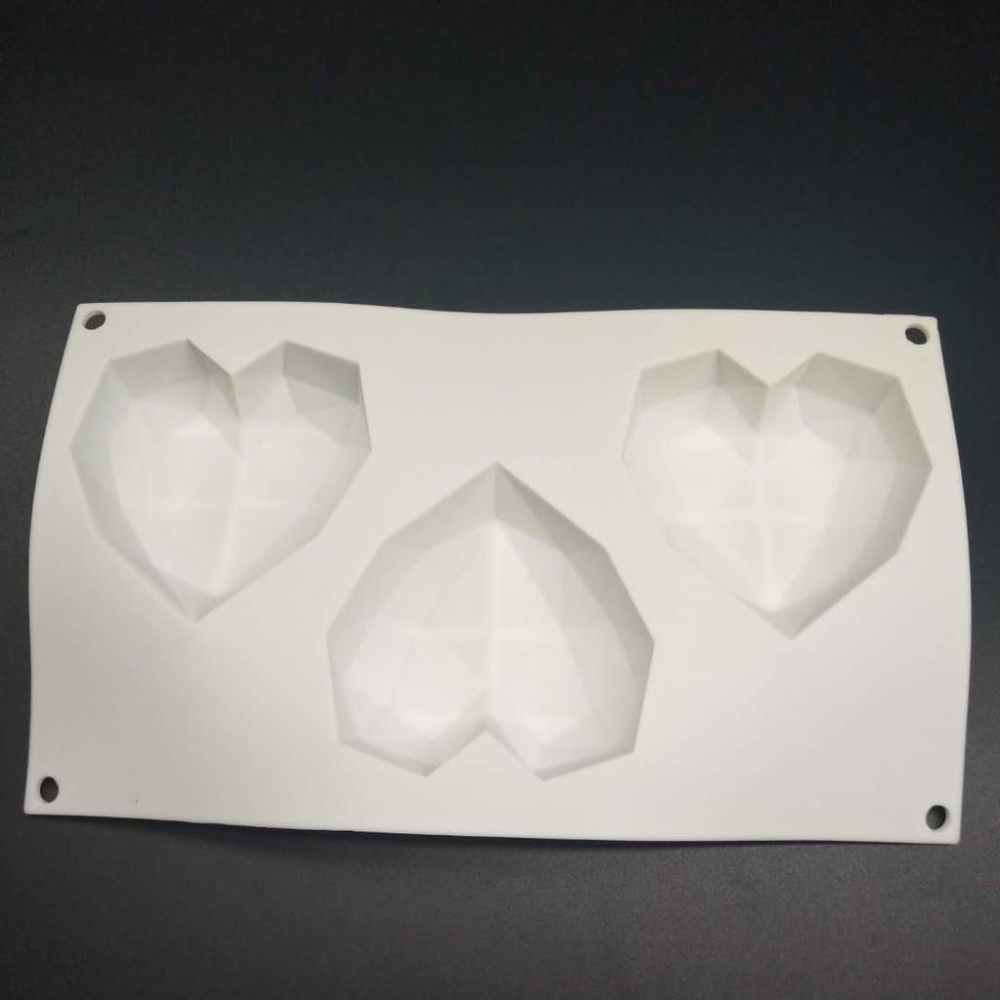 臺灣現貨 3連鑽石愛心慕斯蛋糕模具 DIY烘焙法式矽膠模silicone矽膠慕斯模（艺）-細節圖5