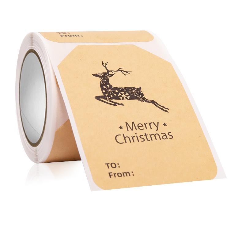 臺灣出貨 現貨 歐思麥烘焙 新款牛皮紙款耶誕節日禮物包裝盒不乾膠標籤聖誕老人裝飾封口貼紙100貼/卷（HS）-細節圖5