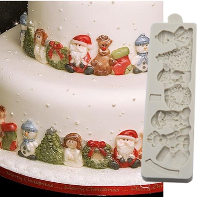 臺灣出貨 現貨 歐思麥烘焙 新款聖誕老人麋鹿雪人翻糖矽膠模具 DIY巧克力圍邊模裝飾蛋糕烘焙工具（艺）