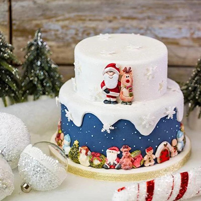 臺灣出貨 現貨 歐思麥烘焙 新款聖誕老人麋鹿雪人翻糖矽膠模具 DIY巧克力圍邊模裝飾蛋糕烘焙工具（艺）-細節圖2
