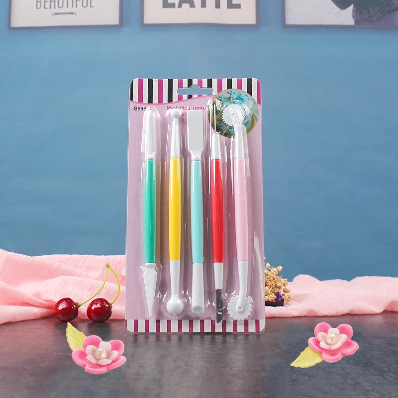 臺灣現貨 歐思麥烘焙5件套翻糖雕刻筆 粘土陶泥手工製作蛋糕造型糖藝塑型工具雕花工具（凯）-細節圖2