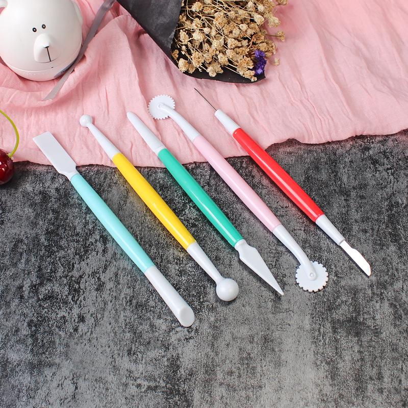 臺灣現貨 歐思麥烘焙5件套翻糖雕刻筆 粘土陶泥手工製作蛋糕造型糖藝塑型工具雕花工具（凯）-細節圖4