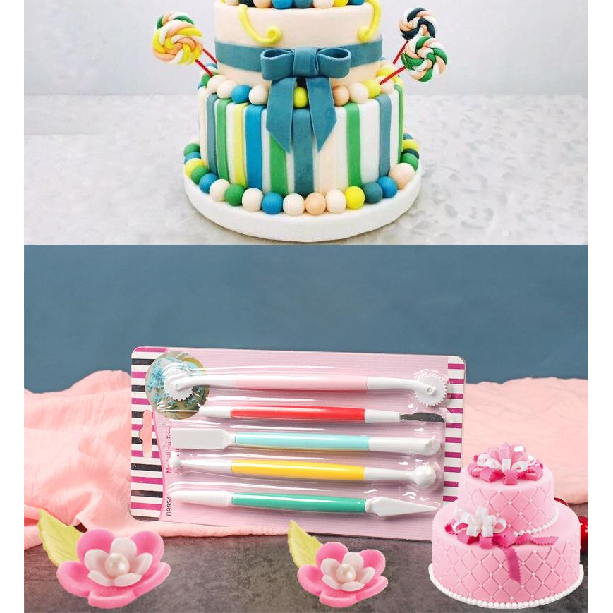 臺灣現貨 歐思麥烘焙5件套翻糖雕刻筆 粘土陶泥手工製作蛋糕造型糖藝塑型工具雕花工具（凯）-細節圖8