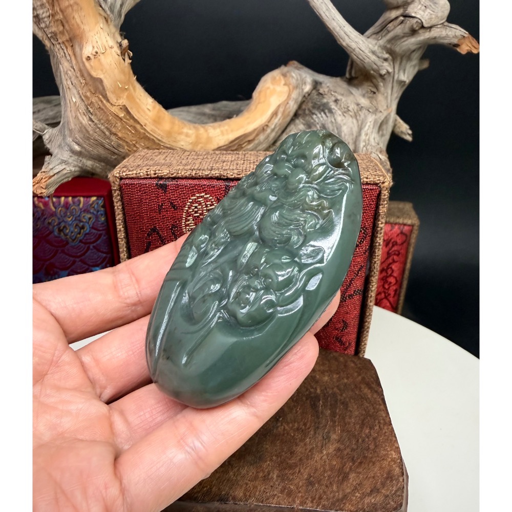 《寶瑠璃玉石水晶》保真天然和田玉且末藍，手工雕刻「趨吉避凶」天師鍾馗掛飾、手把件-細節圖7