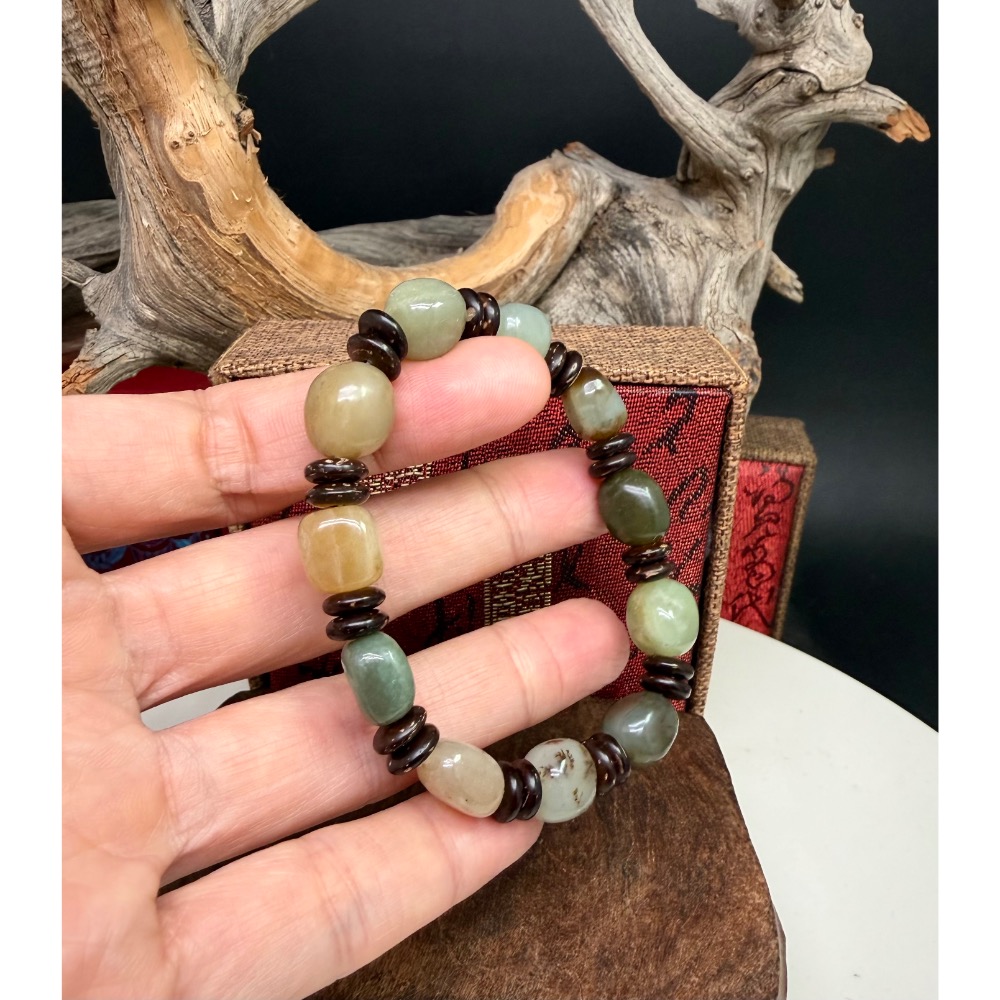 《寶瑠璃玉石水晶》保真天然和田玉，多寶隨形珠手串10-12mm-細節圖2