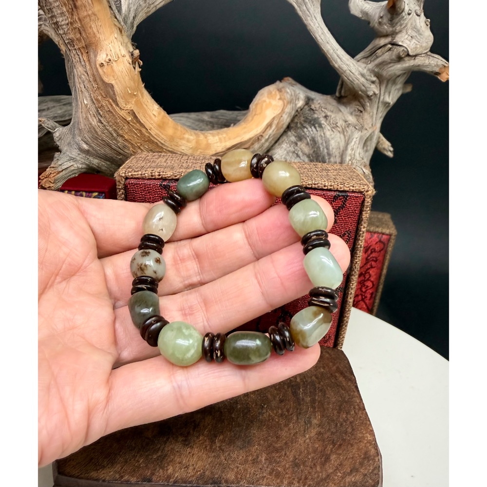 《寶瑠璃玉石水晶》保真天然和田玉，多寶隨形珠手串10-12mm-細節圖3