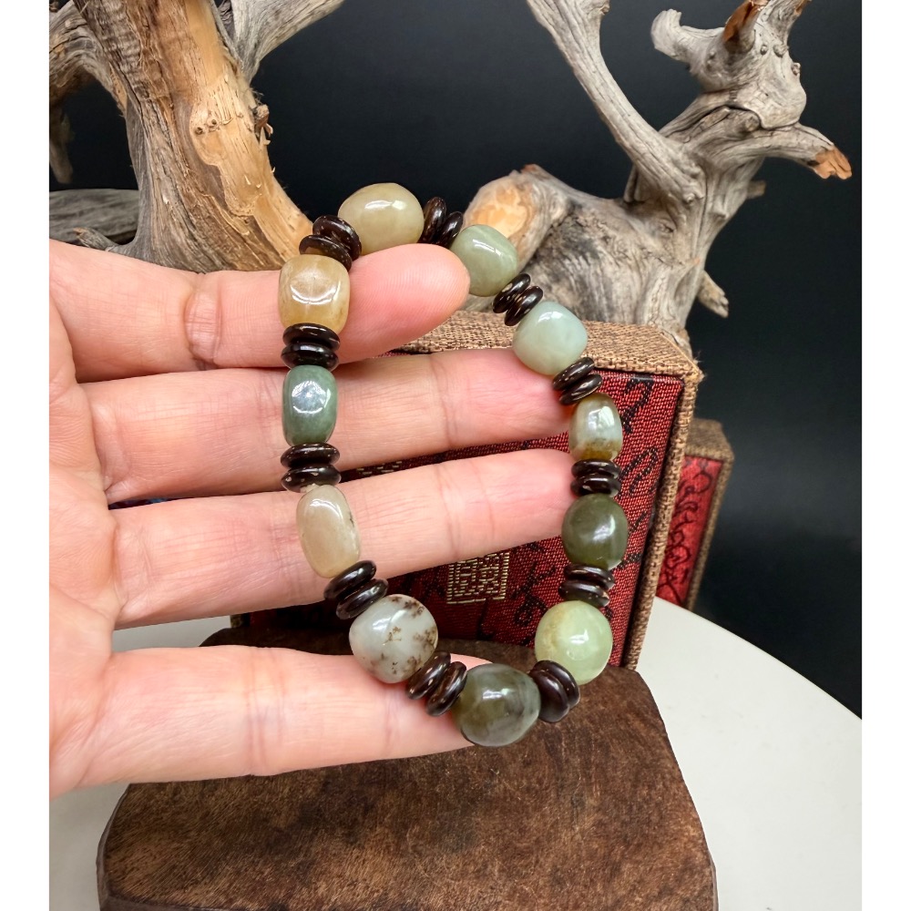 《寶瑠璃玉石水晶》保真天然和田玉，多寶隨形珠手串10-12mm-細節圖4