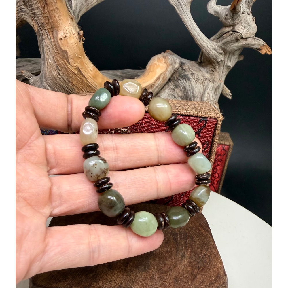 《寶瑠璃玉石水晶》保真天然和田玉，多寶隨形珠手串10-12mm-細節圖5