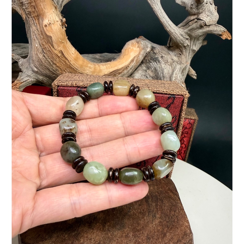 《寶瑠璃玉石水晶》保真天然和田玉，多寶隨形珠手串10-12mm-細節圖6