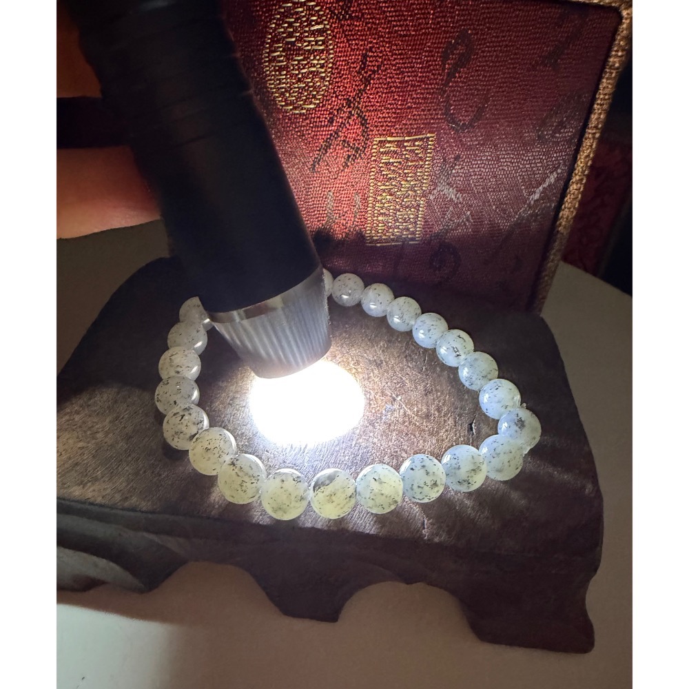 《寶瑠璃玉石水晶》保真天然和田玉冰底青花料手串，珠徑8mm-細節圖9
