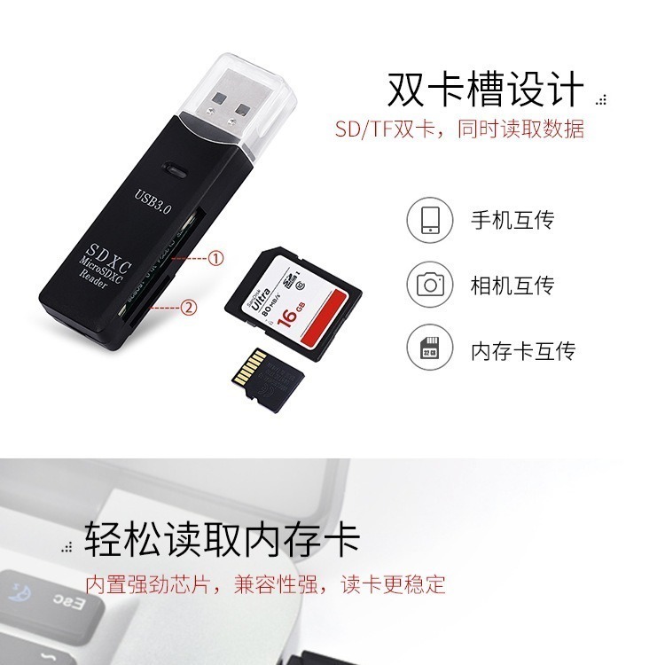 臺灣現貨：USB 3.0讀卡器 多功能讀卡器SD卡TF二合一讀卡器-細節圖5