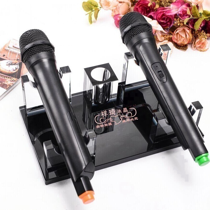 臺灣現貨：免費刻字水晶話筒架麥克風平放支架KTV用品桌面無線話筒座用品-細節圖4