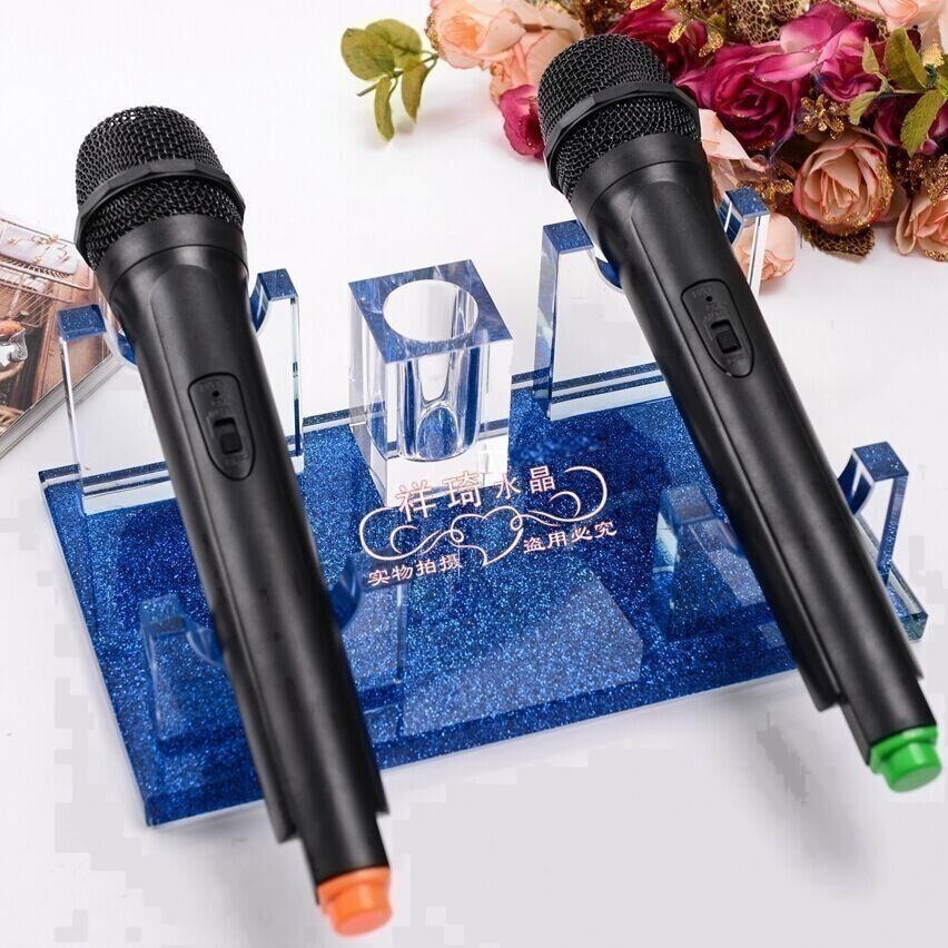 快速出貨：免費刻字水晶話筒架麥克風平放支架KTV用品桌面無線話筒座用品-細節圖3