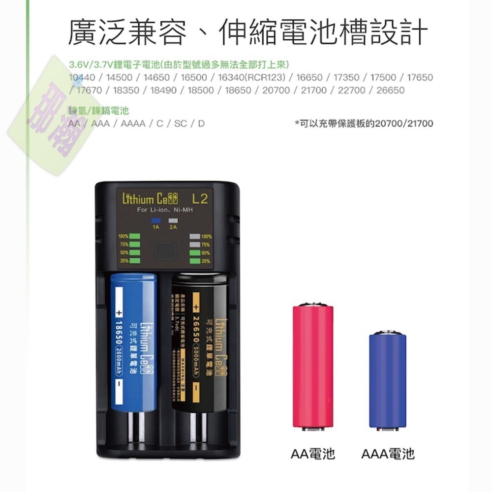 台灣現貨：L2 雙槽智能電池快充充電器18650電池充電座支援3-4號充電電池支持多種型號充電電池充電器-細節圖6