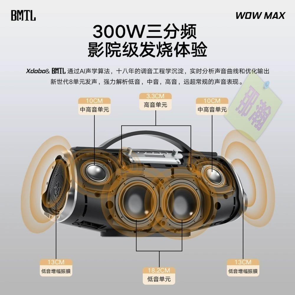 XDOBO官方直銷店：喜多寶XDOBO WOW MAX 300W戰鼓藍牙音響高功率家庭K歌音響戶外便攜-細節圖2