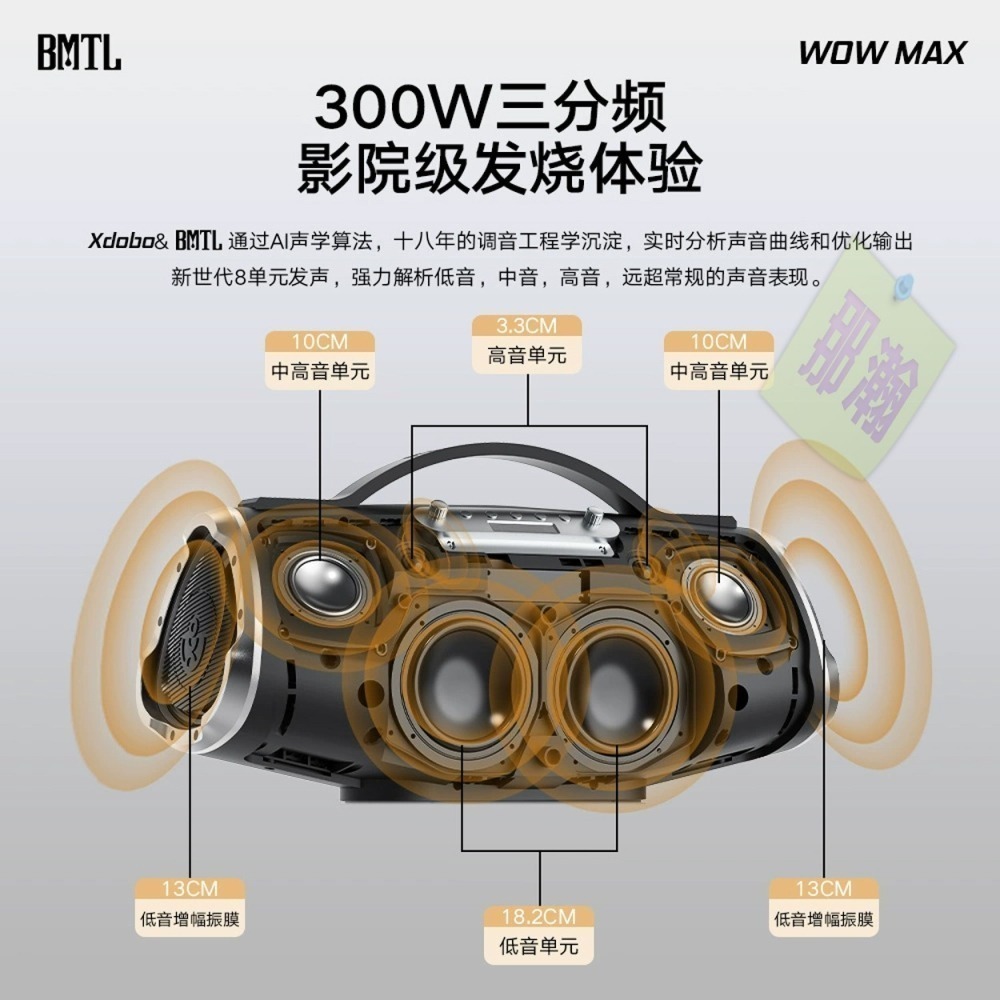 台灣現貨：喜多寶XDOBO WOW MAX戰鼓藍牙音響300W高功率家庭K歌音響戶外便攜-細節圖2