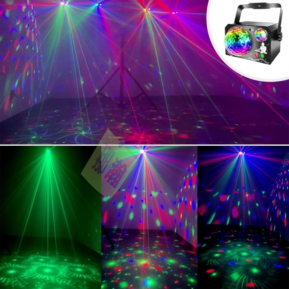 台灣現貨：2025新款鋁合金LED聲控水晶魔球激光舞檯燈KTV舞台雷射魔球4合一光效64圖案投影蹦迪氛圍水晶彩燈-細節圖5