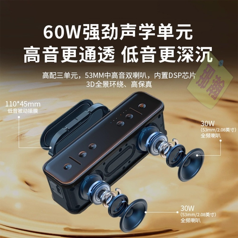 快速出貨：柏林之聲 SENYLON A7 PRO 60W 藍牙無線喇叭重低音IPX7防水TWS串聯戶外便攜藍牙音響-細節圖3