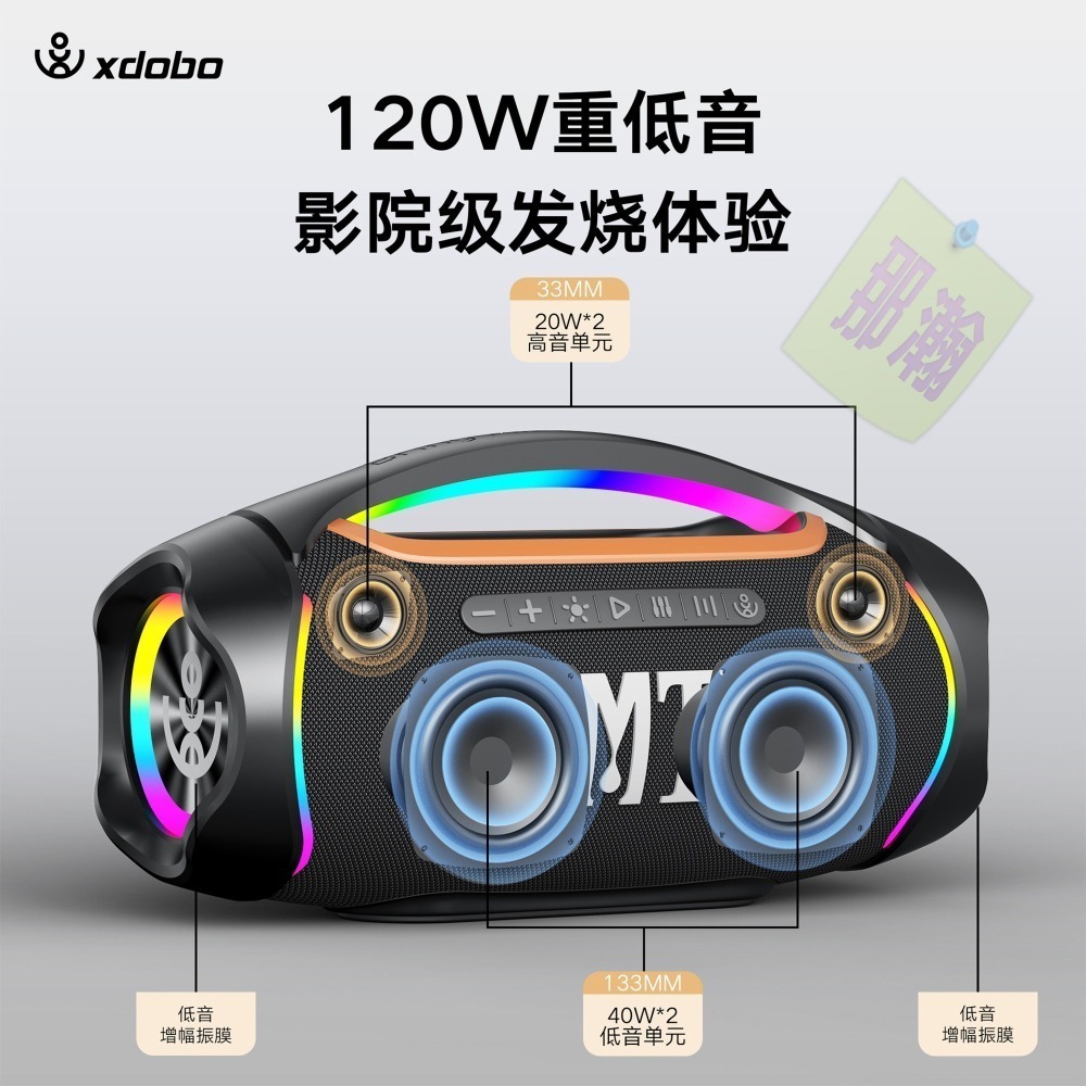 快速出貨：XDOBO 喜多寶 BMTL Boom II藍牙音響120W戰鼓高功率戶外便攜音箱超重低音炮-細節圖2