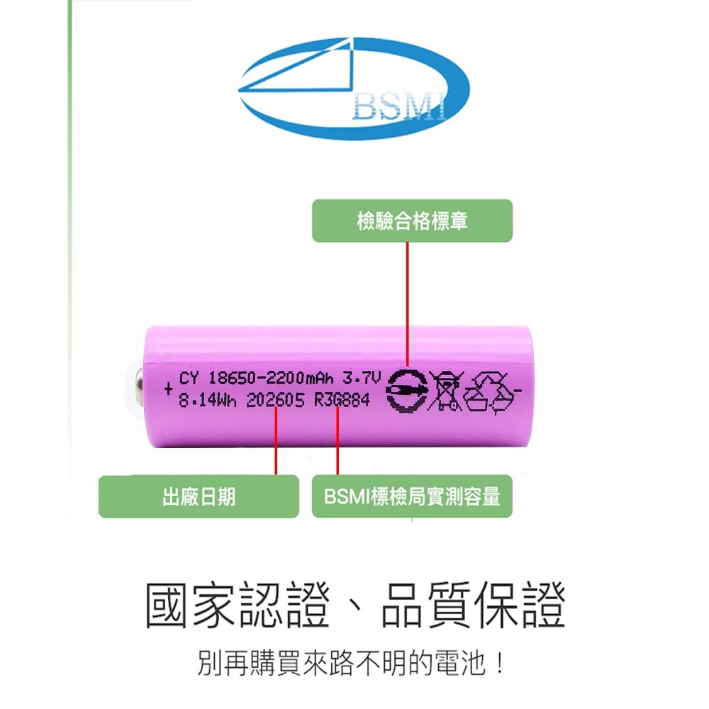 快速出貨：BSMI認證鋰電池18650充電電池3.7V足2200~2600容量拒絕虛標手電筒收音機小風扇-細節圖5