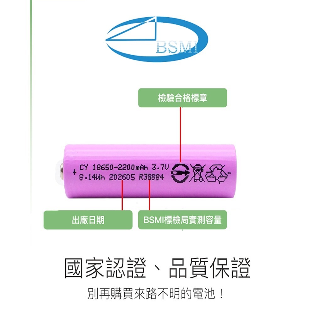 快速出貨：BSMI認證鋰電池18650充電電池3.7V足2200~2600容量拒絕虛標手電筒收音機小風扇-細節圖5
