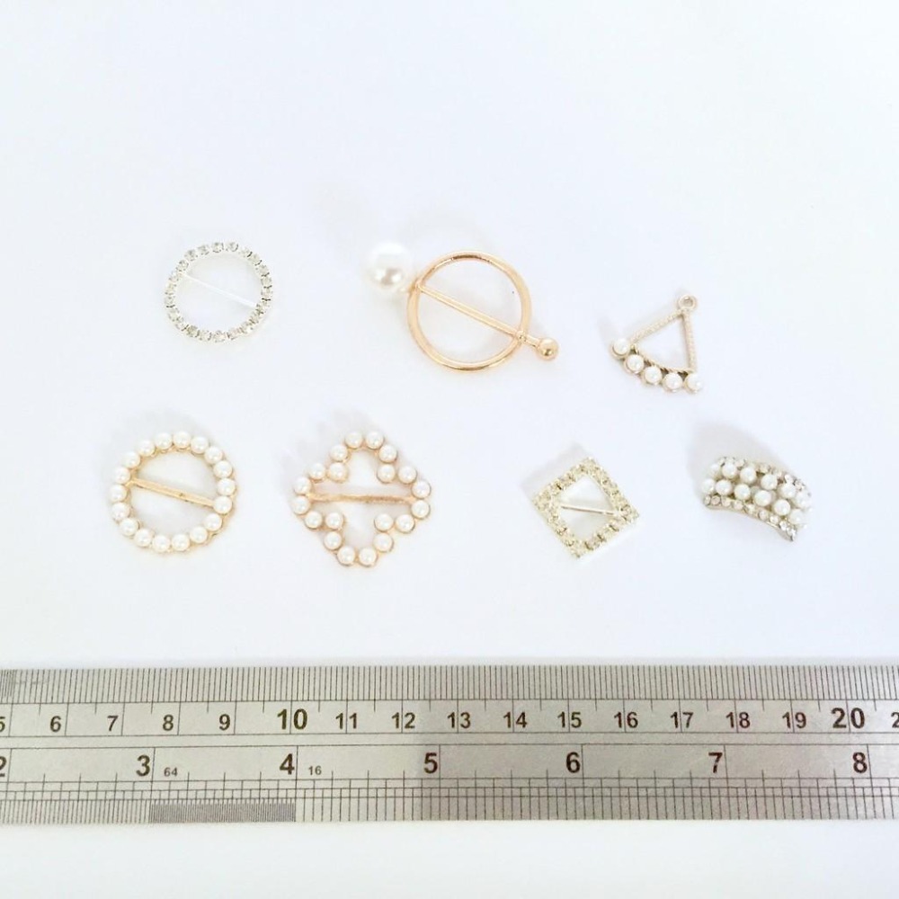 鑽飾珍珠扣環~圓形 菱形 花形 方形合金 手工藝材料 DIY 手作金屬配件 髮飾材料 耳飾材料 耳環材料 絲帶扣-細節圖2