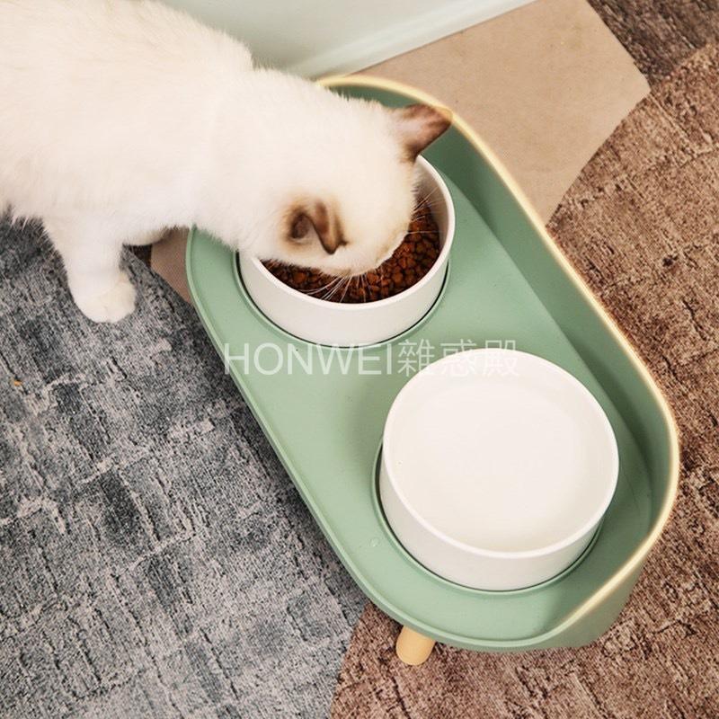 貓碗 月半形雙碗 保護頸椎 寵物碗 防打翻 防外濺 貓咪陶瓷碗-細節圖3