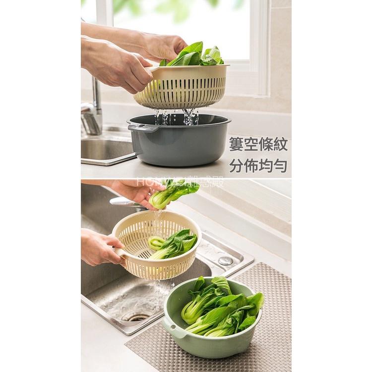 【台灣現貨火速寄出】多功能雙層加厚瀝水籃 便攜 廚房塑料簍空瀝水 洗米 洗菜 蔬菜瀝水籃-細節圖3