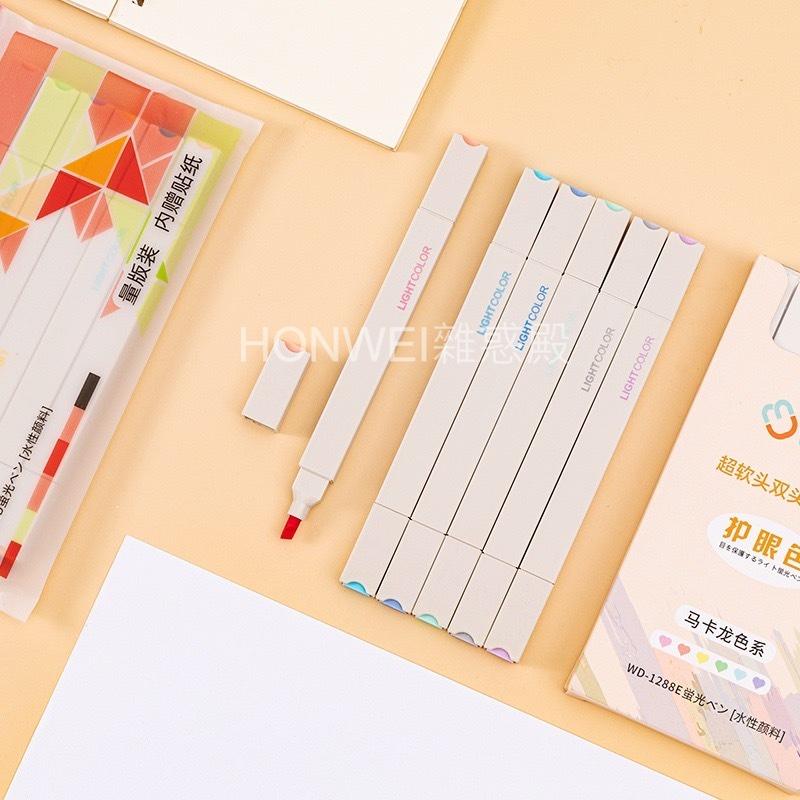 【台灣現貨火速寄出】莫蘭迪色螢光筆套裝 雙頭 軟頭護眼色 標記筆 6入 學生手帳彩色劃重點筆記-細節圖8