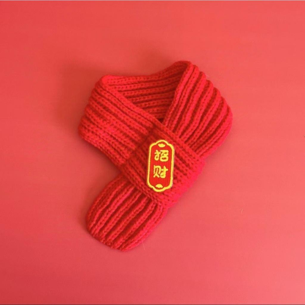 【台灣現貨火速寄出】寵物圍巾 招財進寶 過年喜氣 貓咪 狗狗 寵物圍脖 針織 保暖紅色圍巾 創意 C0007-細節圖4