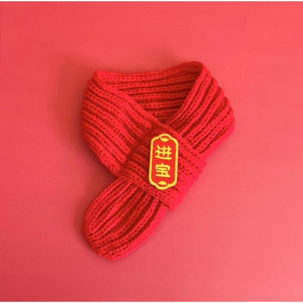 【台灣現貨火速寄出】寵物圍巾 招財進寶 過年喜氣 貓咪 狗狗 寵物圍脖 針織 保暖紅色圍巾 創意 C0007-細節圖5