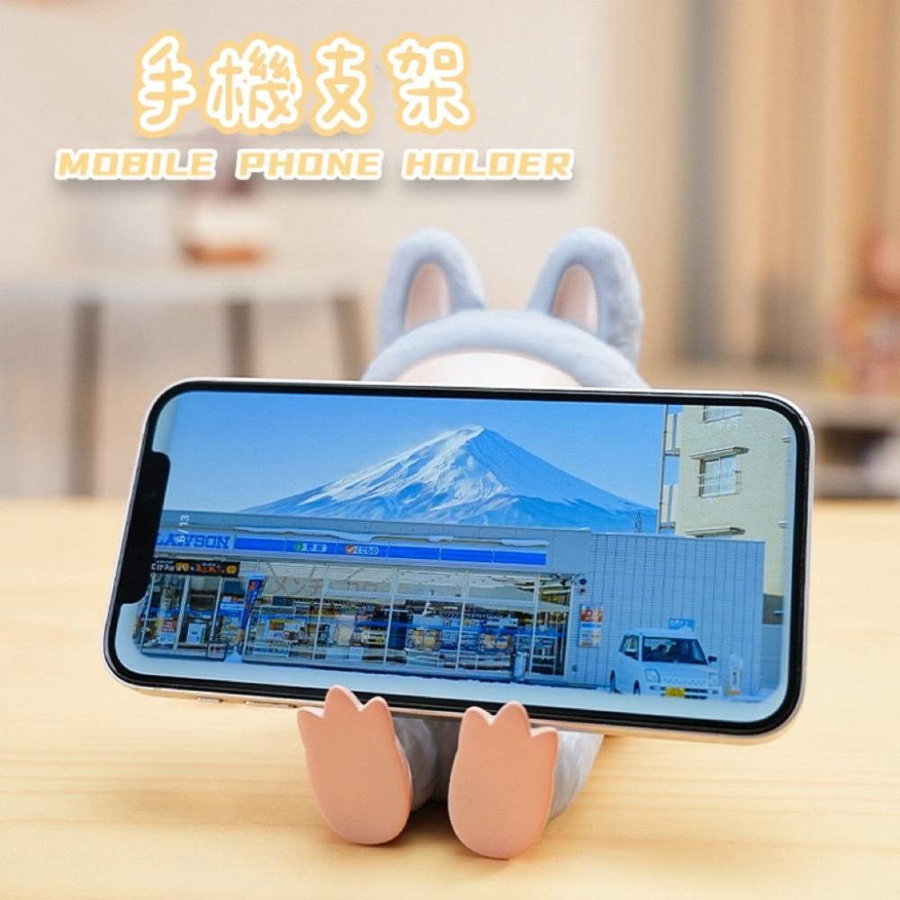 【台灣現貨火速寄出】潮玩labubu搪膠娃娃擺件 手機支架 公仔 卡通 泡泡瑪特 手機架 懶人架 labubu-細節圖3