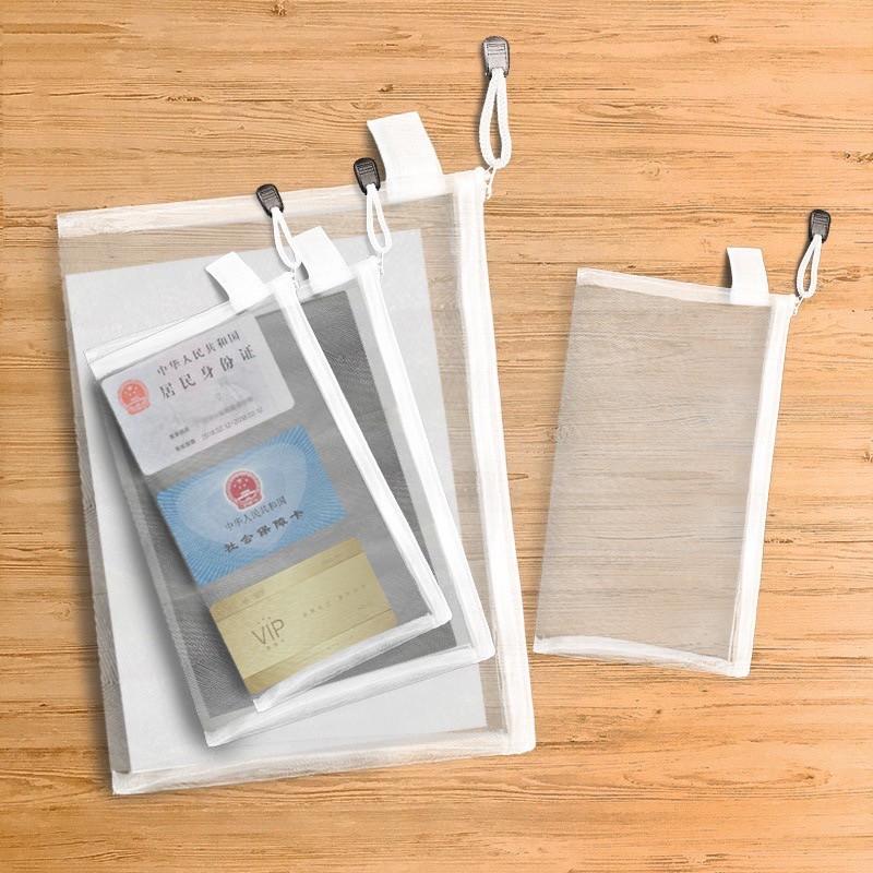 【台灣現貨火速寄出】透明文件袋 辦公大容量 A4 A5 A6網紗耐用資料袋 學生 手提拉鍊收納袋 文件手提袋 W0001-細節圖2