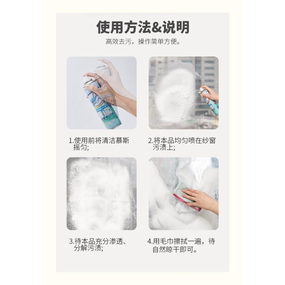 【台灣現貨火速寄出】日本和匠紗窗清洗劑 免拆 去污 家用洗窗紗 噴霧 擦窗戶 免水洗 除垢神器-細節圖9