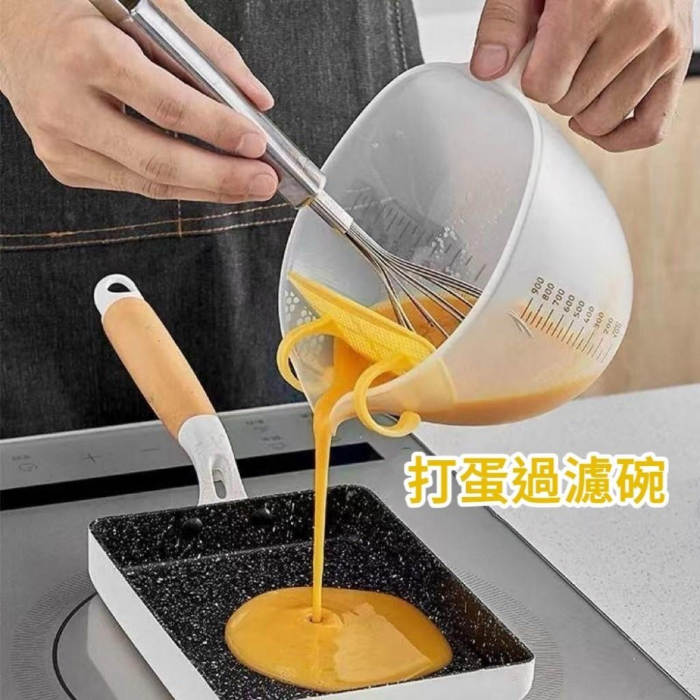 【台灣現貨火速寄出】廚房過濾量杯 食品級附刻度 透明刻度 蛋液 塑膠 烘焙打蛋杯 雞蛋帶過濾網 淘米碗-細節圖7