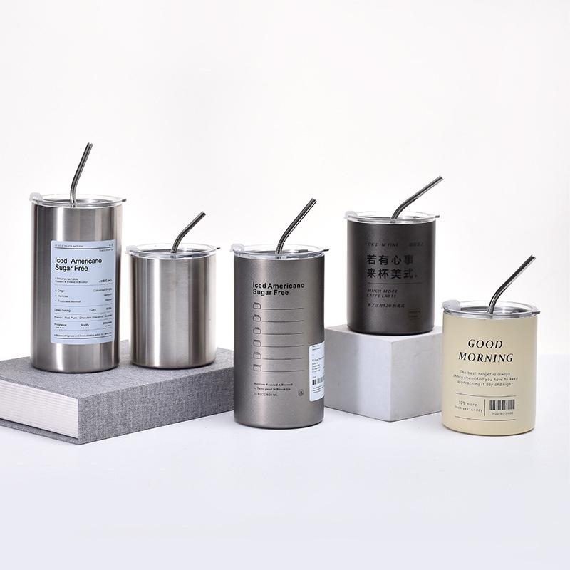 【台灣現貨火速寄出】網紅創意冰美式拿鐵咖啡杯 不銹鋼保溫杯 吸管保溫杯 高顏值戶外便攜車載隨行杯 隨行杯-細節圖2