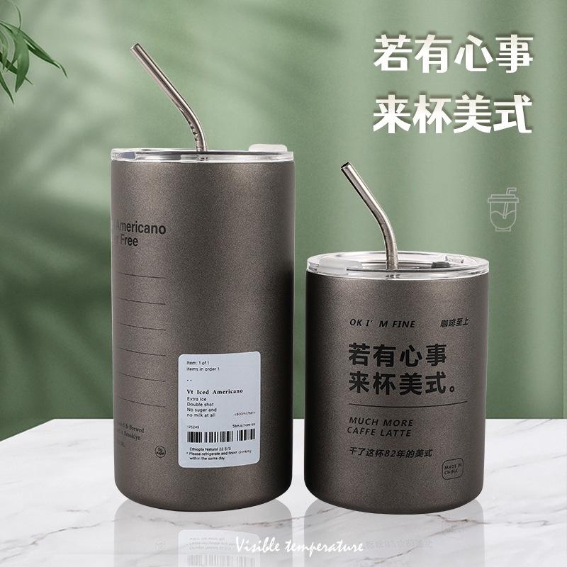【台灣現貨火速寄出】網紅創意冰美式拿鐵咖啡杯 不銹鋼保溫杯 吸管保溫杯 高顏值戶外便攜車載隨行杯 隨行杯-細節圖4