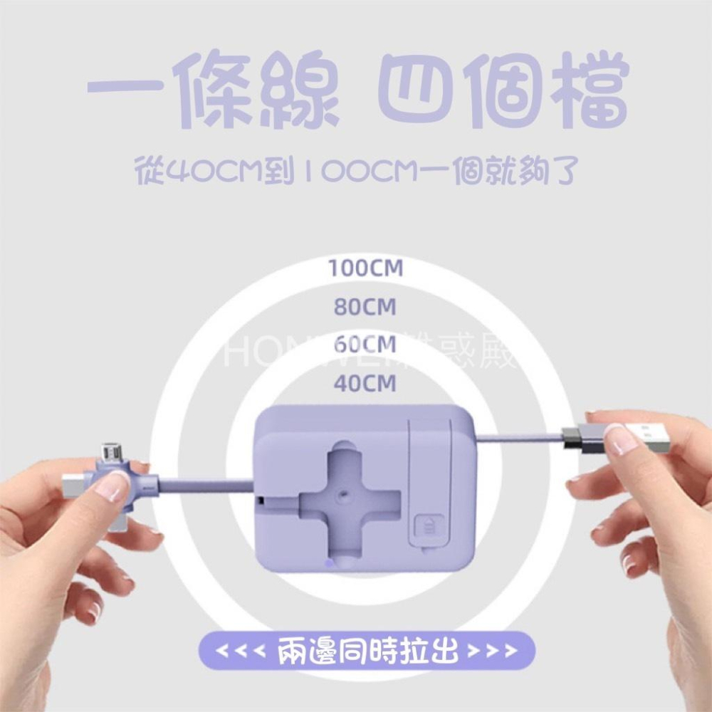 【台灣現貨火速寄出】帶手機支架伸縮充電線 數據線 Type-C 安卓 iPhone  三合一 一拖三手機 充電線-細節圖2