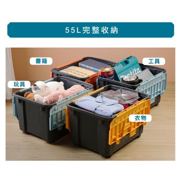 收納會社 聯府 雙掀蓋整理箱55L滑輪收納箱 置物箱 物流箱 黑五特惠-細節圖2