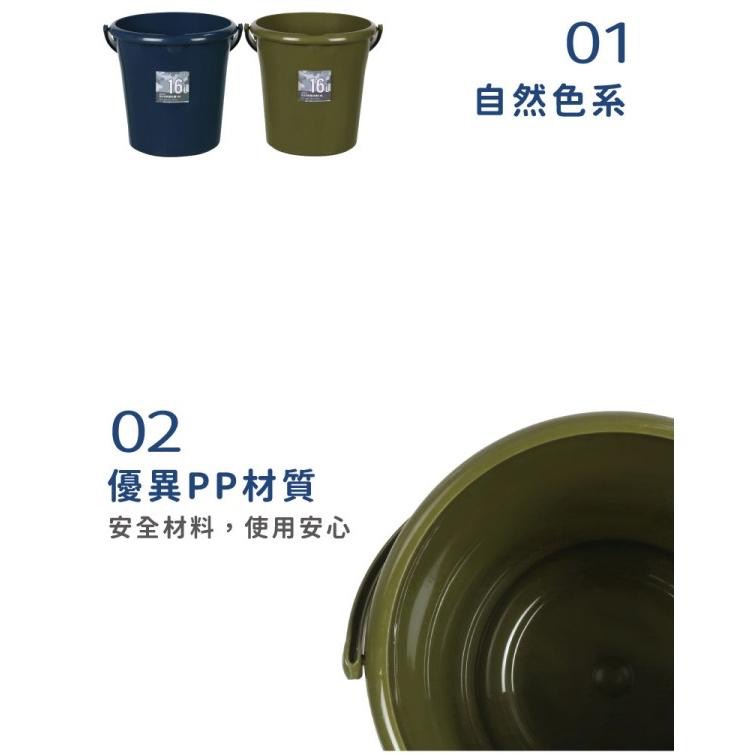 臺灣製 16L好提水桶 陸軍綠-細節圖3