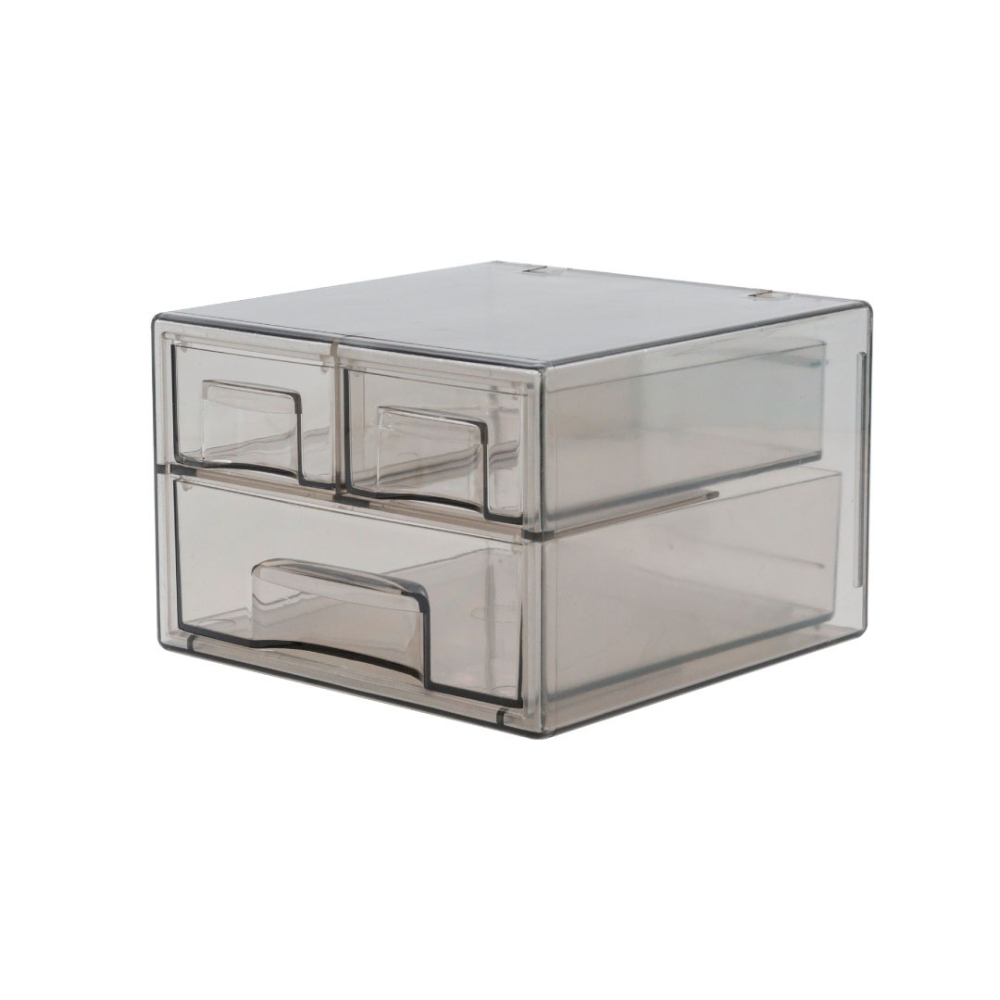 臺灣製 透明系桌上收納盒佳斯捷 85115 小不點收藏盒 文具盒 三格抽屜收納盒 桌面收納盒-細節圖2