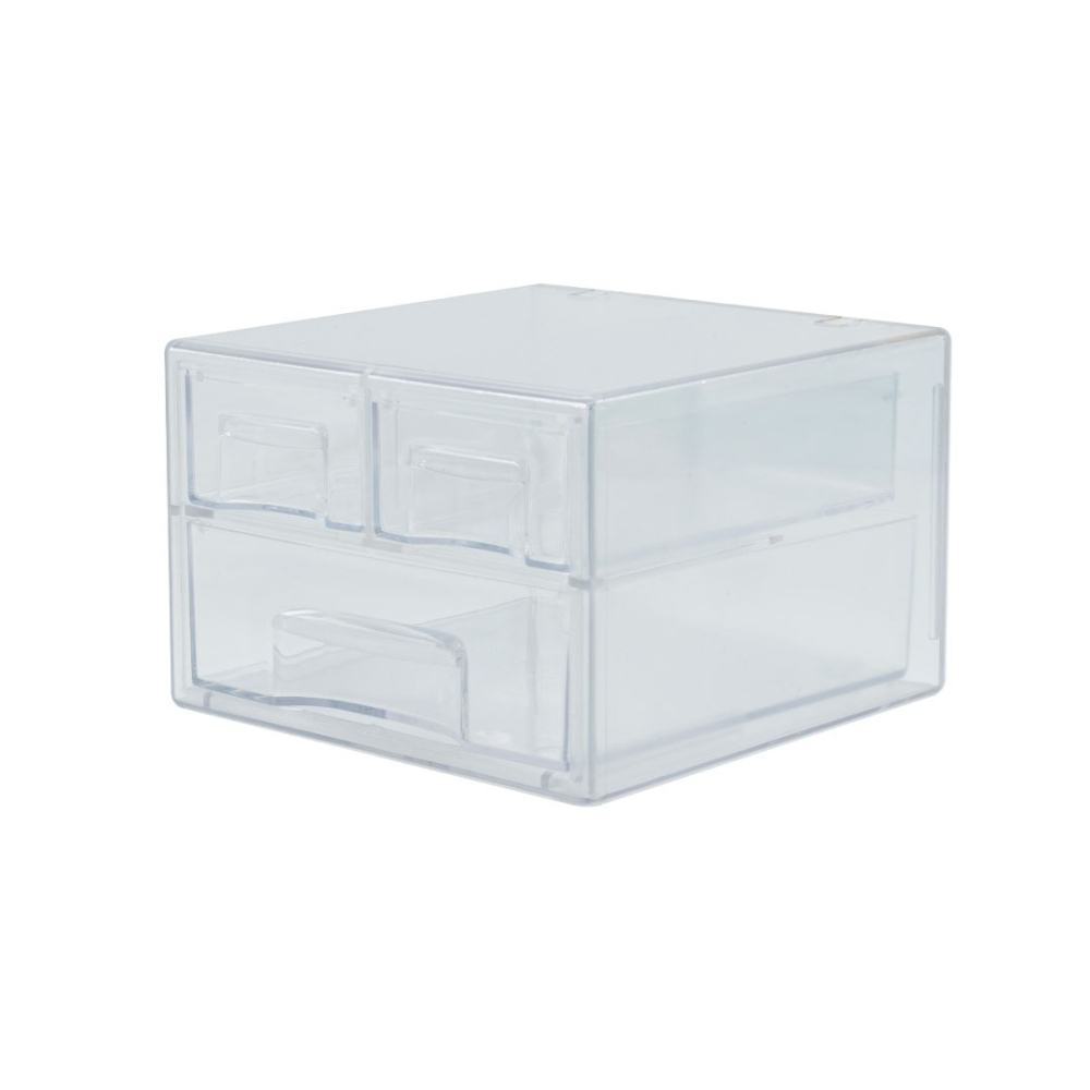 臺灣製 透明系桌上收納盒佳斯捷 85115 小不點收藏盒 文具盒 三格抽屜收納盒 桌面收納盒-細節圖3