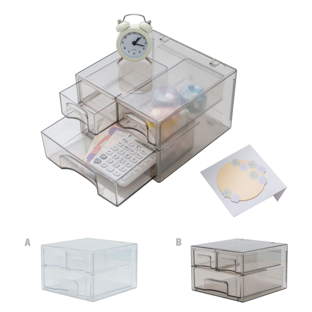 臺灣製 透明系桌上收納盒佳斯捷 85115 小不點收藏盒 文具盒 三格抽屜收納盒 桌面收納盒-細節圖4