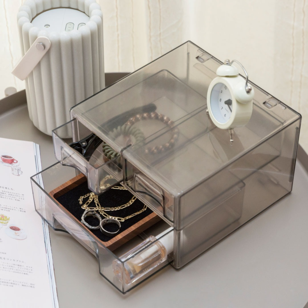 臺灣製 透明系桌上收納盒佳斯捷 85115 小不點收藏盒 文具盒 三格抽屜收納盒 桌面收納盒-細節圖6