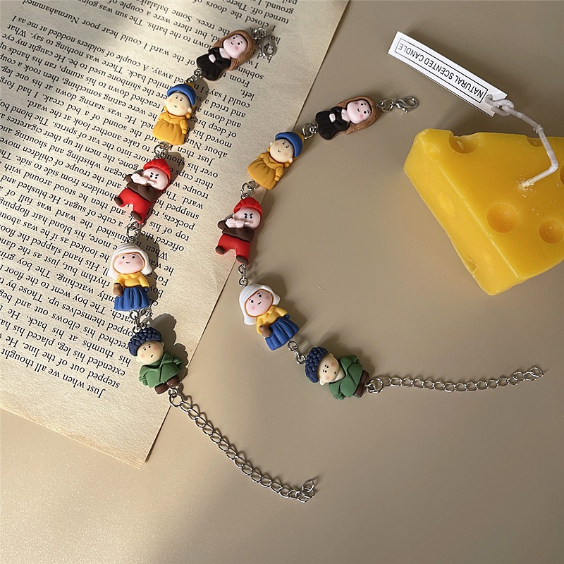 日系原宿風ins 田園風 油畫少女 卡通可愛手鍊 可批發-細節圖2
