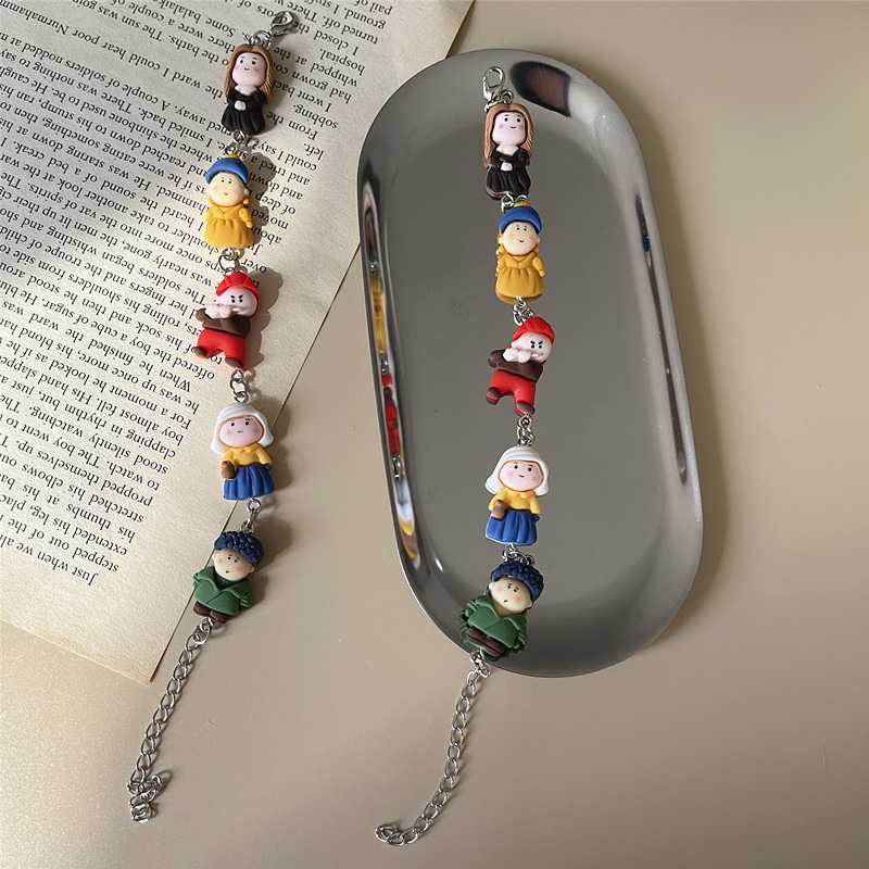 日系原宿風ins 田園風 油畫少女 卡通可愛手鍊 可批發-細節圖3