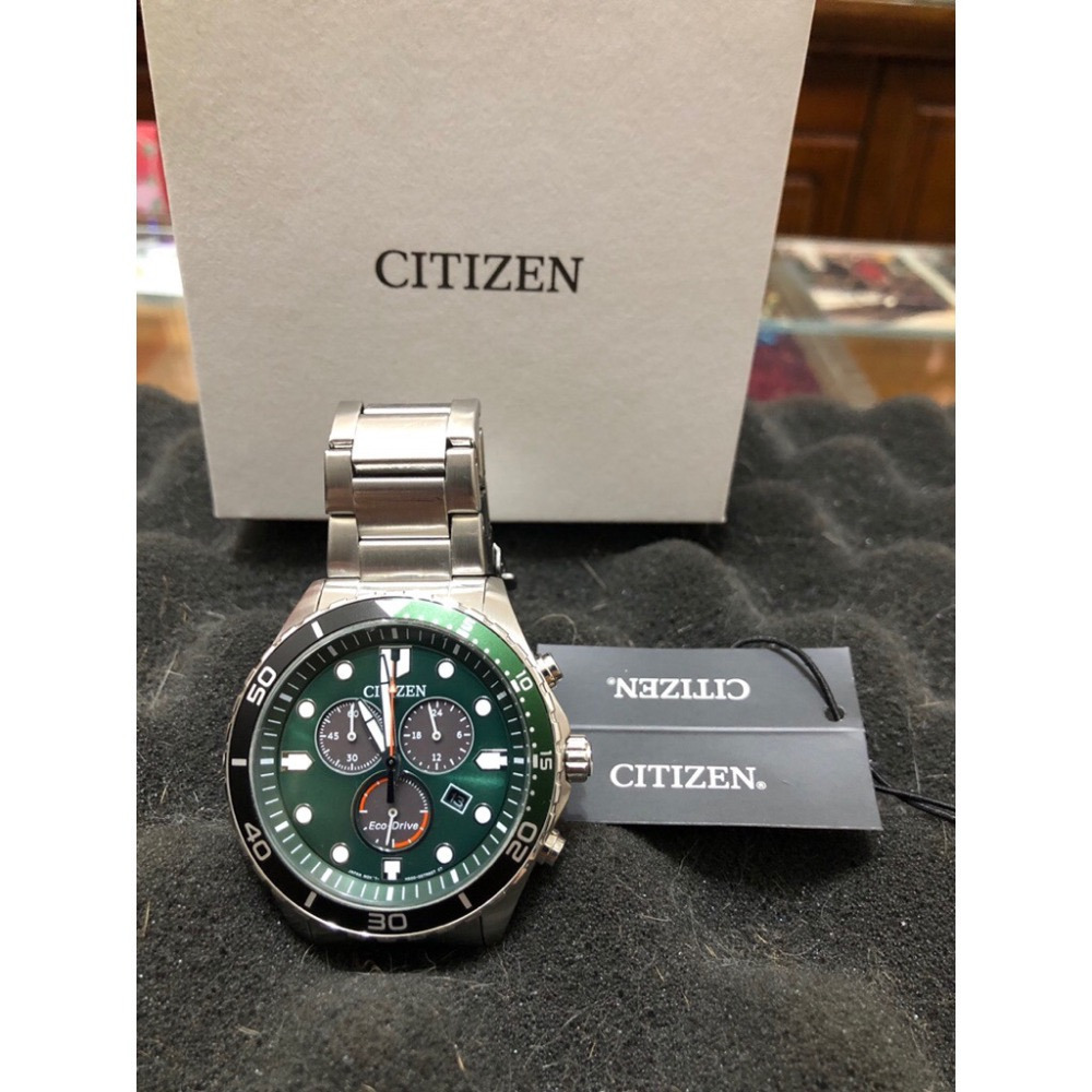 調整收藏~ 讓藏優惠  CITIZEN星辰 光動能三眼計時運動錶-軍綠43mm (AT2561-81X)-細節圖2